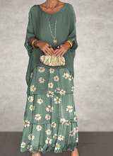 Women's Flowing Maxi Dress Tiered Round Neck Wide Sleeve – Garden Party