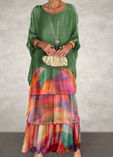Women's Flowing Maxi Dress Tiered Round Neck Wide Sleeve – Garden Party