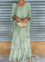 Women's Flowing Maxi Dress Tiered Round Neck Wide Sleeve – Garden Party