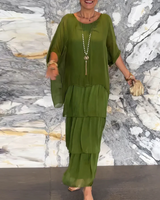 Women's Flowing Maxi Dress Tiered Round Neck Wide Sleeve – Garden Party