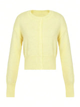 Women's Fuzzy Knit Button Cardigan Long Sleeve - Streetwear
