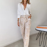 Women's Geometric 2 Piece Set Wide Leg Pants Long Sleeve – Night Out