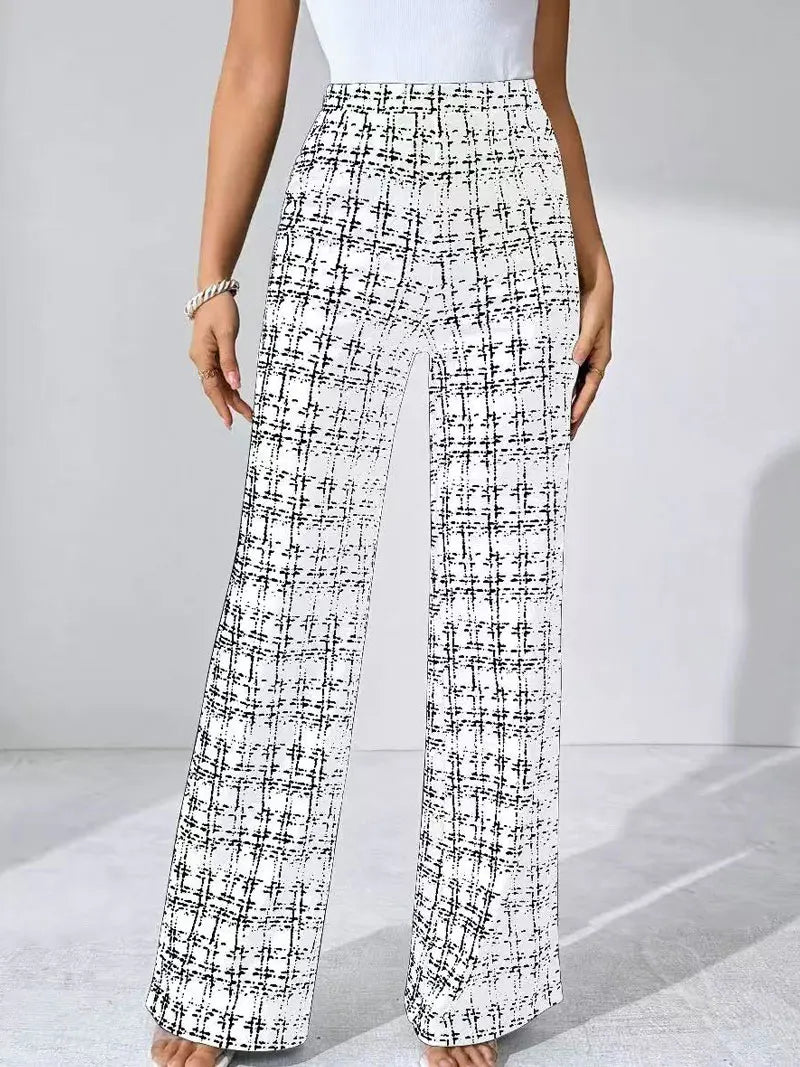 Women's Geometric Print Wide Leg Pants High Waist Pull-On – Night Party