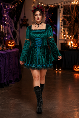 Women's Gothic Costume Dress Square Neck Lace Up Bell Sleeve – Halloween Masquerade