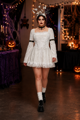 Women's Gothic Costume Dress Square Neck Lace Up Bell Sleeve – Halloween Masquerade