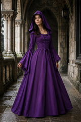 Women's Gothic Hooded Costume Dress Lace Up Bell Sleeve – Halloween Party