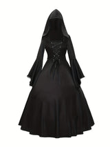 Women's Gothic Hooded Costume Dress Lace Up Bell Sleeve – Halloween Party