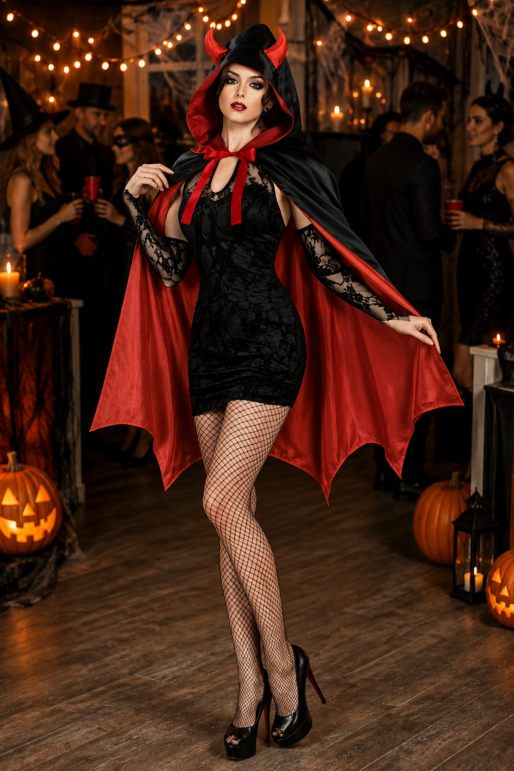 Women's Halloween Vampire Costume Hooded Cape Horn Detail – Costume Ball