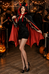 Women's Halloween Vampire Costume Hooded Cape Horn Detail – Costume Ball