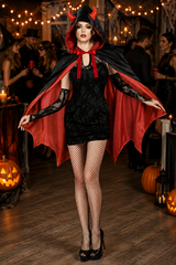 Women's Halloween Vampire Costume Hooded Cape Horn Detail – Costume Ball