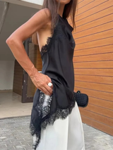 Women's Halter Top Sleeveless Lace Trim Boho – Beach Vacation