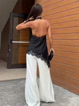 Women's Halter Top Sleeveless Lace Trim Boho – Beach Vacation