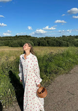 Women's Heart Print Maxi Dress Button Front Puff Sleeve – Garden Party