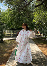 Women's Heart Print Maxi Dress Button Front Puff Sleeve – Garden Party