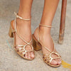 Women's Heeled Sandals Gold Strappy Open Toe – Wedding Guest Party