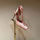 Women’s High Heels Square Toe Bow Accent Ankle Ties – Gallery Receptions