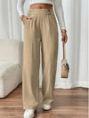 Women’s High-Waisted Wide-Leg Trousers Button Detail Side Pockets – Workday Meetings