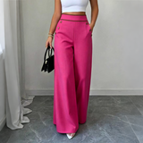 Women’s High-Waisted Wide-Leg Trousers Side Button Detail Side Pockets – Business Lunches