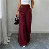 Women’s High-Waisted Wide-Leg Trousers Side Button Detail Side Pockets – Business Lunches