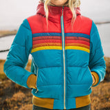 Women's Hooded Bomber-Style Puffer Jacket Stripe Detail – Weekend Getaway