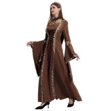 Women's Hooded Medieval Dress Costume Lace-Up Front Flare Sleeve – Halloween Moonlight Event