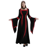 Women's Hooded Medieval Dress Costume Lace-Up Front Flare Sleeve – Halloween Moonlight Event