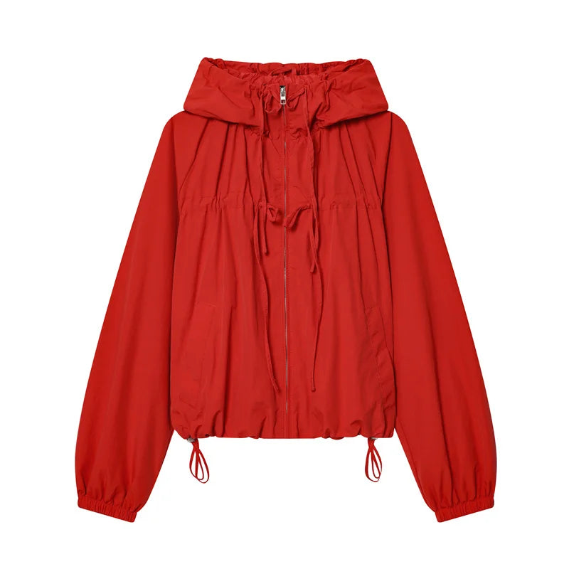 Women's Hooded Windbreaker Jacket Zip Front Gathered Hem – Weekend Walks