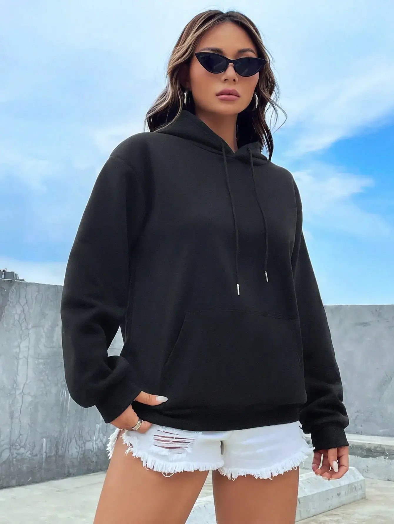 Women's Hoodie Drawstring Long Sleeve Kangaroo Pocket – City Streetwear
