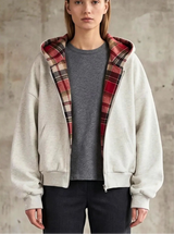 Women's Hoodie Plaid Zip Front Dropped Shoulder – Streetwear Layered Look