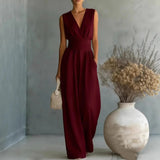 Women’s Jumpsuit Sleeveless V Neck Side Pockets – Daytime Gatherings