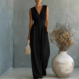 Women’s Jumpsuit Sleeveless V Neck Side Pockets – Daytime Gatherings
