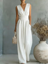 Women’s Jumpsuit Sleeveless V Neck Side Pockets – Daytime Gatherings