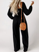Women's Jumpsuit Smocked Wide Leg Square Neck Long Sleeve – Going Out