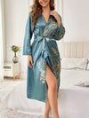 Women's Kimono Robe Floral Wrap Tie Waist Long Sleeve Midi – Loungewear