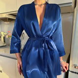 Women's Kimono Robe Wrap Tie Waist V Neck Long Sleeve – Loungewear