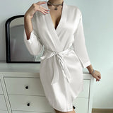 Women's Kimono Robe Wrap Tie Waist V Neck Long Sleeve – Loungewear