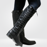 Women's Knee-High Boots Lace Up Side Zipper Low Heel – Weekend Outing