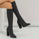 Women's Knee High Boots Pointed Toe Ribbed Shaft Block Heel – City Outing