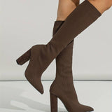 Women's Knee High Boots Pointed Toe Ribbed Shaft Block Heel – City Outing