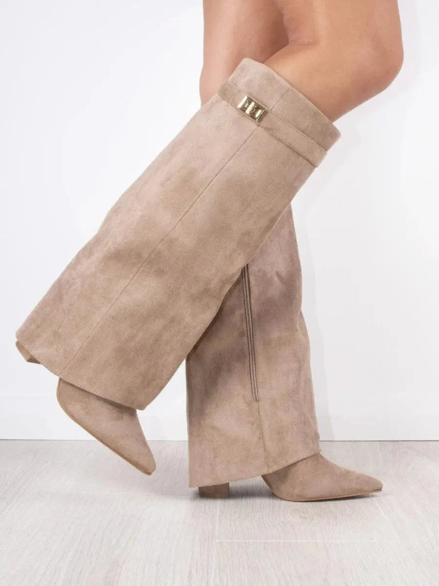 Women's Knee High Boots Pointed Toe Side Zip Buckle Tab – Autumn Outing