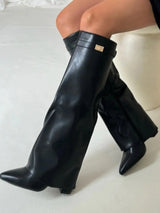 Women's Knee High Boots Pointed Toe Side Zip Buckle Tab – Autumn Outing