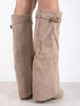 Women's Knee High Boots Pointed Toe Side Zip Buckle Tab – Autumn Outing