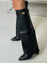 Women's Knee High Boots Pointed Toe Side Zip Buckle Tab – Autumn Outing