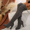Women’s Knee-High Boots Pointed Toe Side Zip Drawstring Top – Theater Evenings
