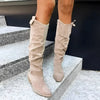 Women's Knee High Boots Side Zip Slouch Shaft Low Block Heel – Autumn Outing