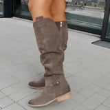 Women's Knee High Boots Side Zip Slouch Shaft Low Block Heel – Autumn Outing