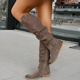 Women's Knee High Boots Side Zip Slouch Shaft Low Block Heel – Autumn Outing