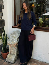 Women's Knit Cardigan Crew Neck Long Sleeve Button Front Lace Trim - Casual