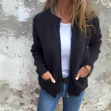 Women's Knit Cardigan Long Sleeve High Collar Zip Front – Daytime Gathering