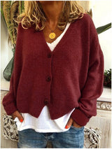 Women's Knit Cardigan Long Sleeve Ribbed Cuffs Button Front – Brunch Outing